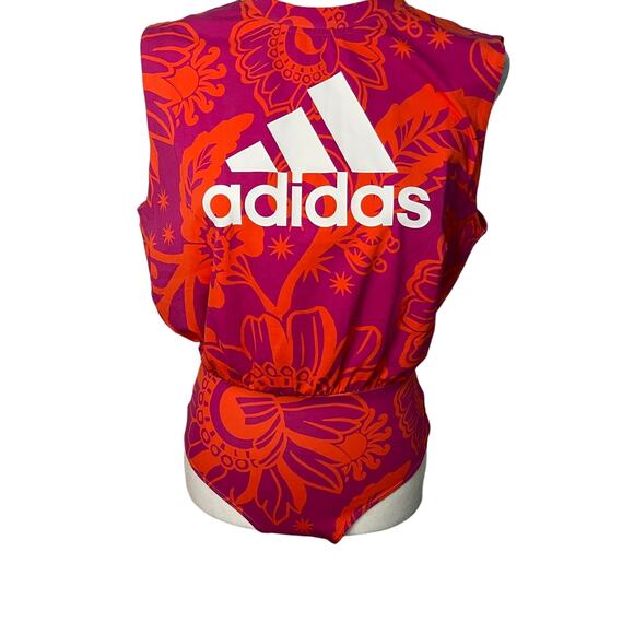 NWT Women's Farm Rio X Adidas Pink and Orange Tropical print body suit - Small - Picture 1 of 10